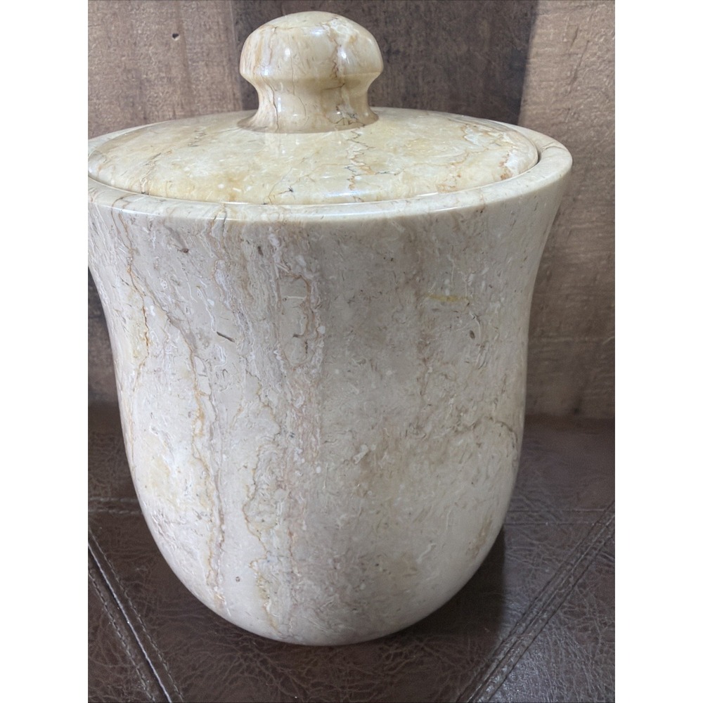 Marble Food Storage Canister Lidded 8"x 5.5" Kitchen Jar Beige Heavy Vintage MCM
